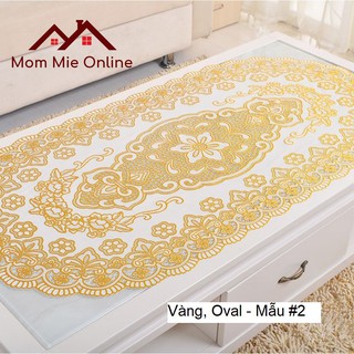 [60x120 - Vàng] Khăn trải bàn hoa văn dập nổi sang trọng - A002/ khăn trải lót bàn kính