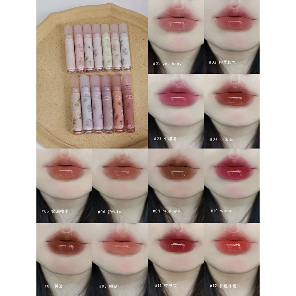 Son Môi Flortte Hoa Loria Bóng Nước Đầu Tiên Kiss Series Đầu Tiên Gương Trong Suốt Không Dính Nhẹ Không Phai Màu Mùa Xuân Tông Màu Sáng Cho Nữ