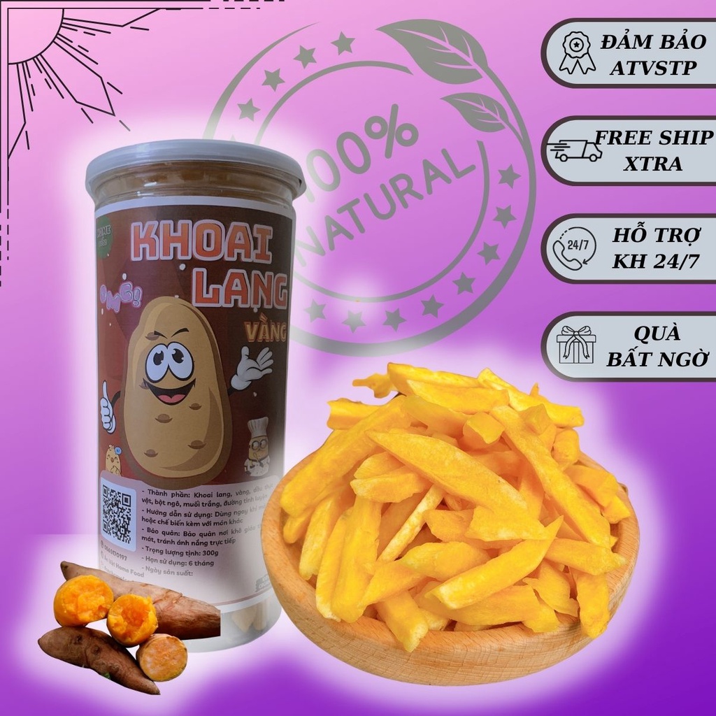 Khoai lang vàng sấy HomeFood 300g  FREESHIP  khoai sấy mật ong đồ ăn vặt Hà Nội ngon bổ rẻ an toàn vệ sinh thực phẩm