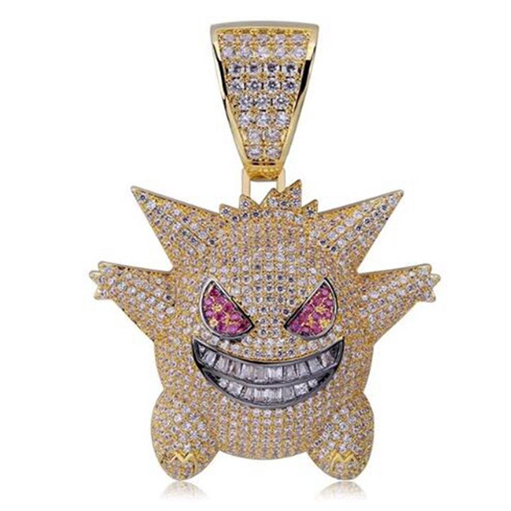 SpongeBob SquarePants Mặt dây chuyền Zircon Mạ vàng Vòng cổ Phong cách Hip Hop Hàng ngày Đeo đồ trang sức