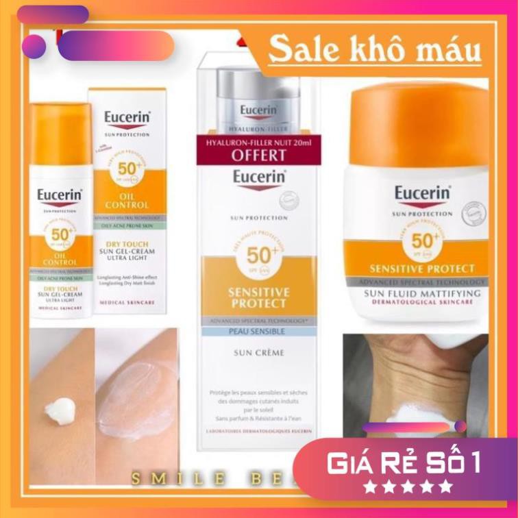 (Nội điaj Pháp))Kem chống nắng Eucerin oil control  và Sensitive Protect Fluid 50ml [SĂN SALE]