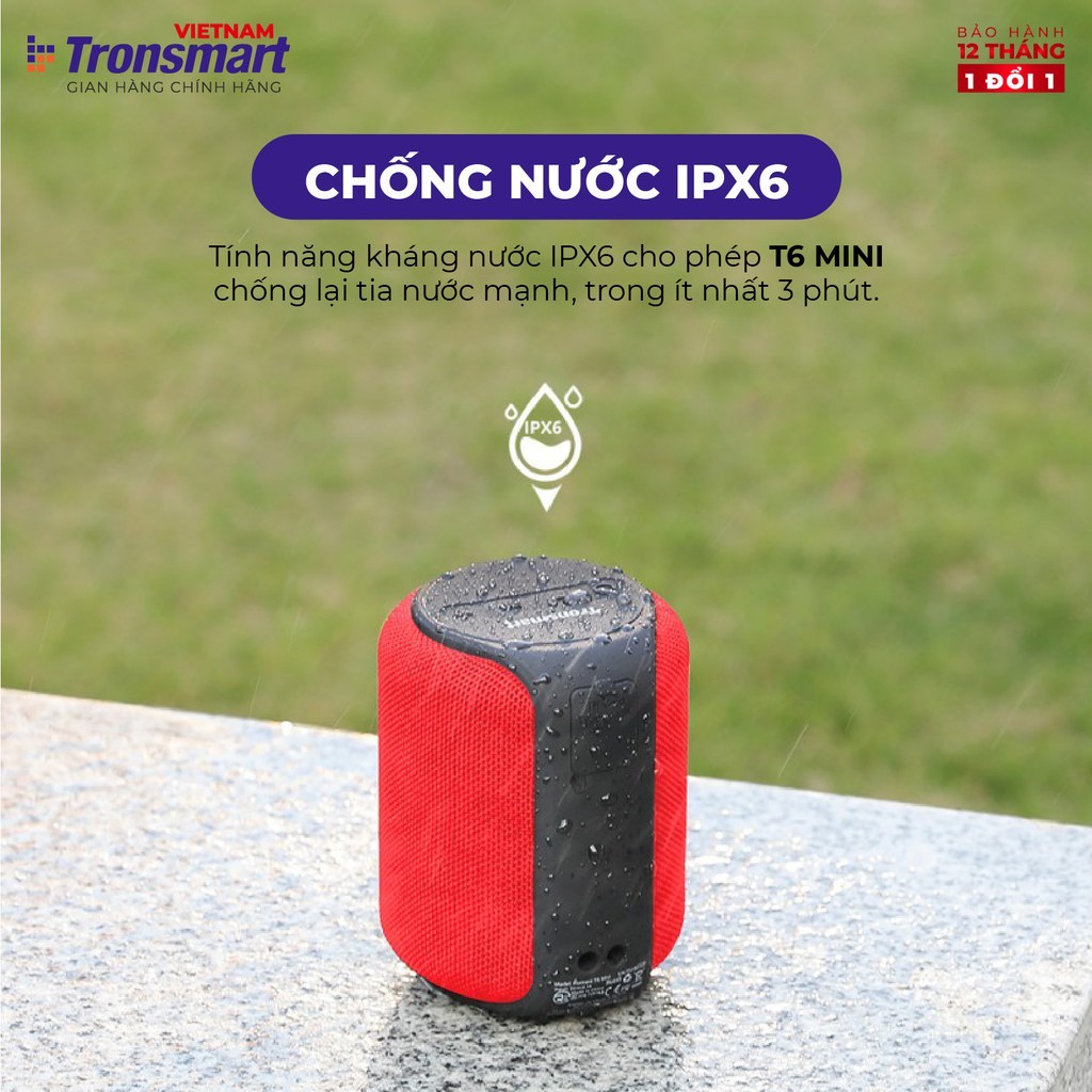 Loa Bluetooth Tronsmart Element T6 Mini 15W, Chống nước IPX6, công nghệ TWS ghép đôi 2 loa - Chính Hãng