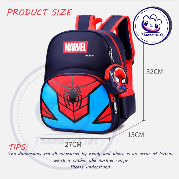 [THOMAS KIDS] Ba Lô In Họa Tiết Hoạt Hình Người Nhện/Captain Frozen Thời Trang Cho Bé 4-6 Tuổi