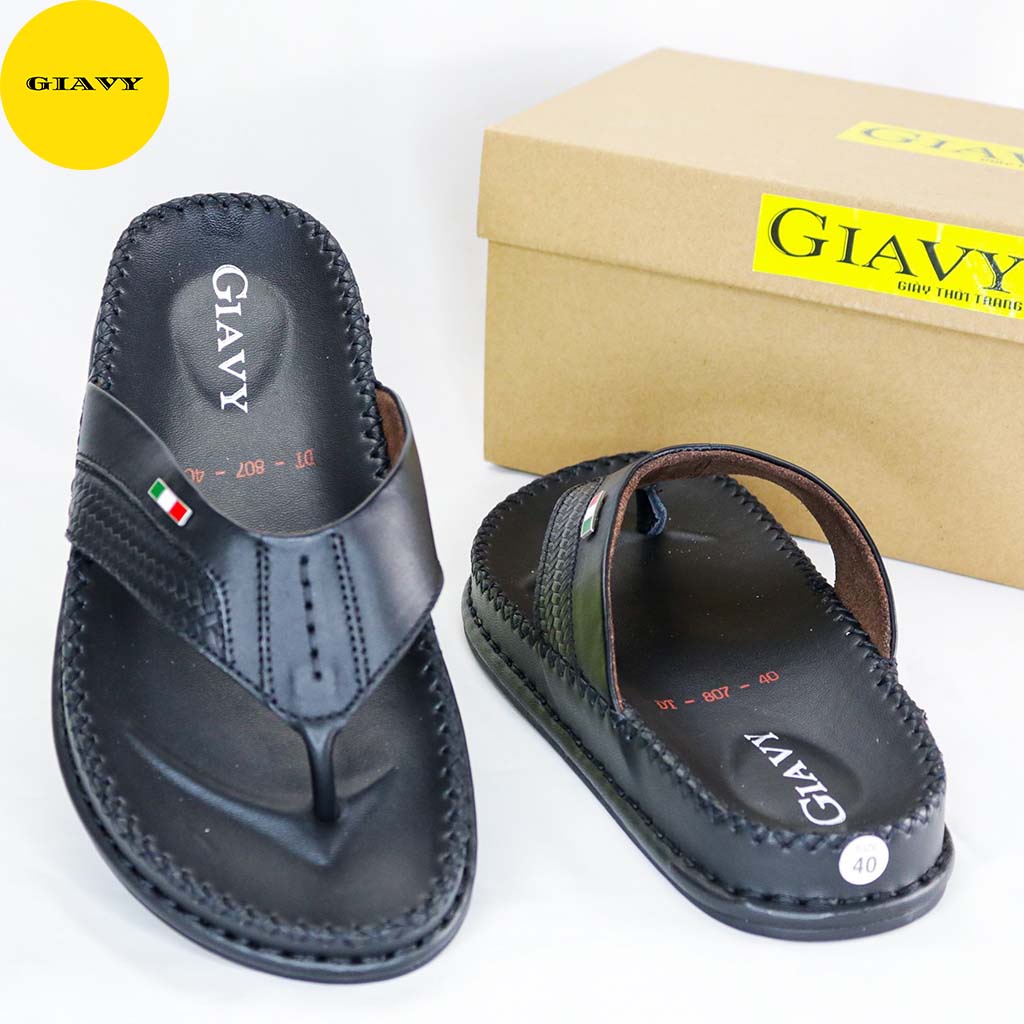 Dép kẹp nam quai da, đế viền chỉ thời trang DT807 - GIÀY GIAVY