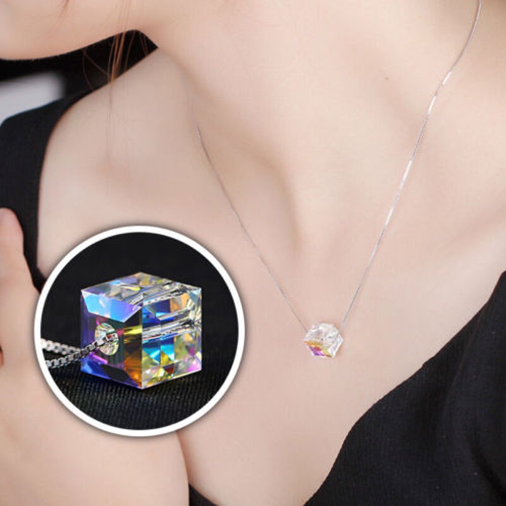 Vòng cổ Hợp Kim Mạ Vàng Trang Trí Khối Lập Phương Đính Đá Thời Trang Cho Nữ