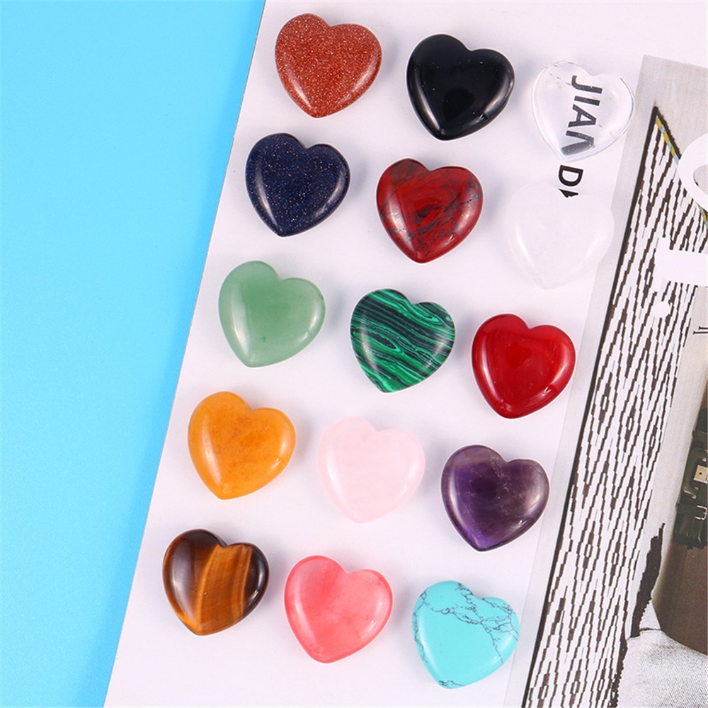 Set 10 viên đá thạch anh 2cm hình trái tim màu sắc ngẫu nhiên trang trí bể cá