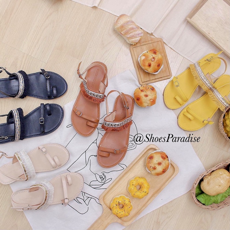 Giày sandal nữ xỏ ngón đế xẹp thổ cẩm thời trang