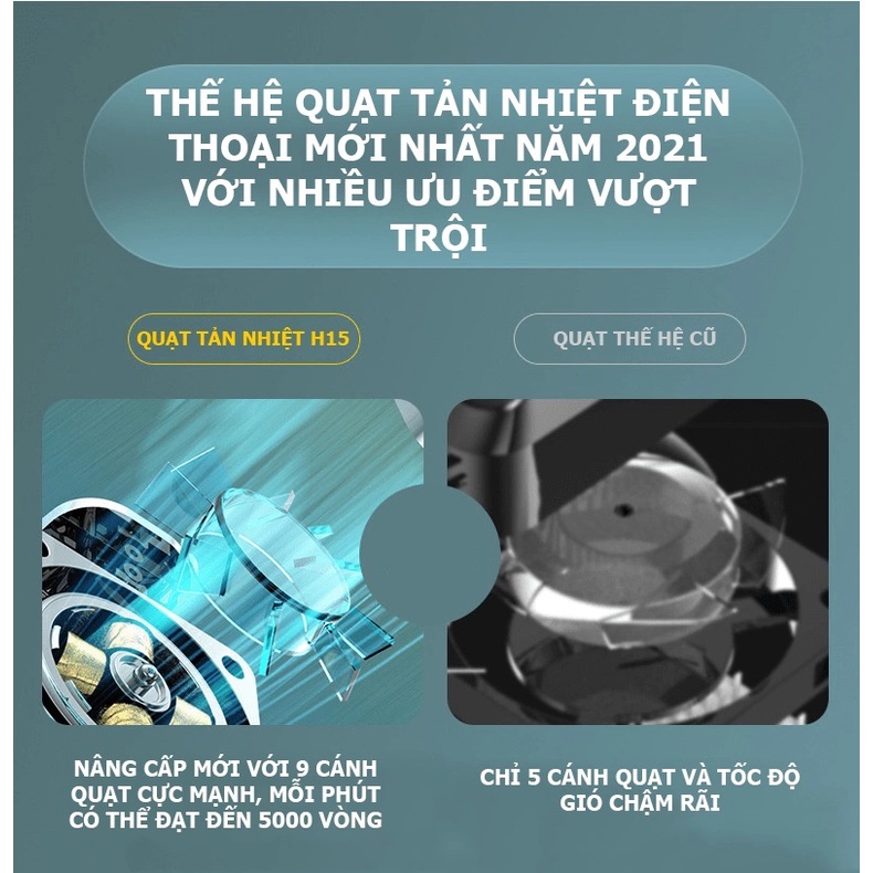 Quạt tản nhiệt H15 ( có pin sạc ) dành cho điện thoại, tản nhiệt cực nhanh, cực mát