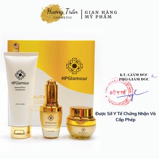 Combo chăm sóc da mặt dưỡng trắng da hpglamour micro beauty 3 món gồm sữa rửa mặt + kem dưỡng + serum trắng da