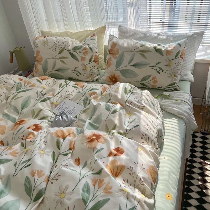 Set Bộ Vỏ Chăn Ga Hoa Xinh Chất Liệu Vải Cotton Living, Chất Vải Thoáng Mát, Bền Đẹp - Nhiều Hoạ Tiết _Shinbedding