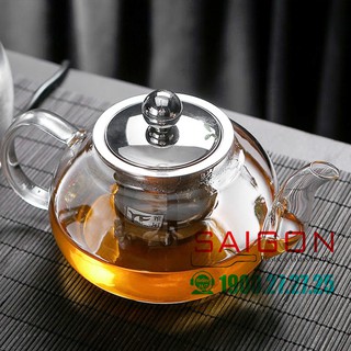 Bình Trà Thủy Tinh chịu Nhiệt Có lỗi INOX Lọc Trà