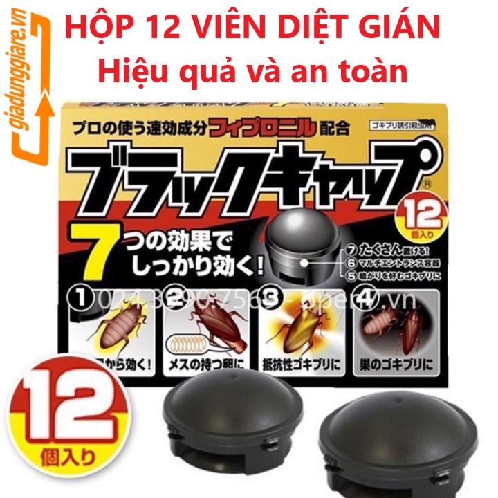 Hộp diệt gián Nhật Bản 12 viên hoàn toàn không gây độc hại viên đuổi gián chỉ diệt dán (Loài máu trắng) -giadunggiare.vn