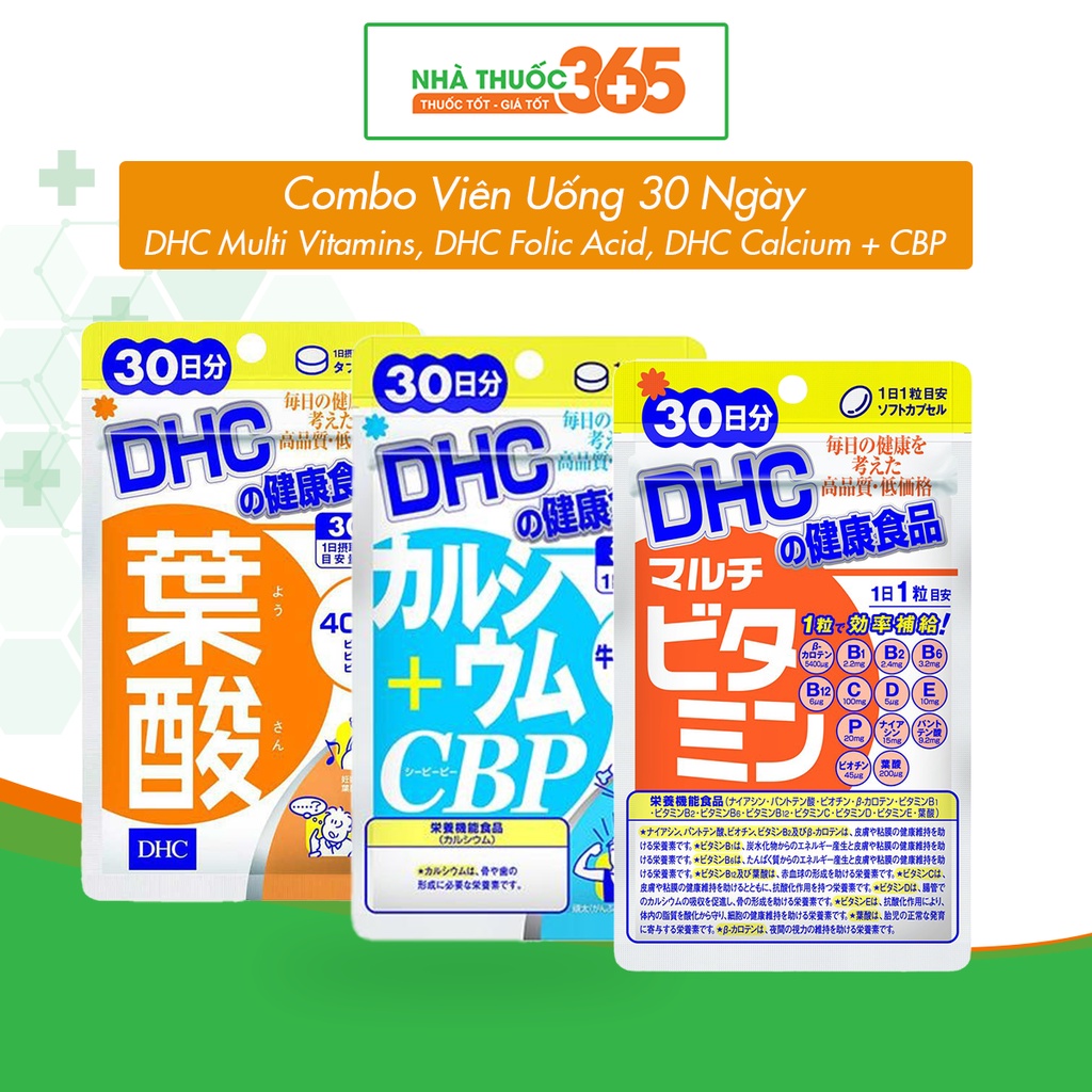 Combo Viên Uống DHC Folic Acid, DHC Multi Vitamins Và DHC Calcium+CBP Cho Mẹ Bầu, Hỗ Trợ Sự Phát Triển Thai Nhi 30 Ngày