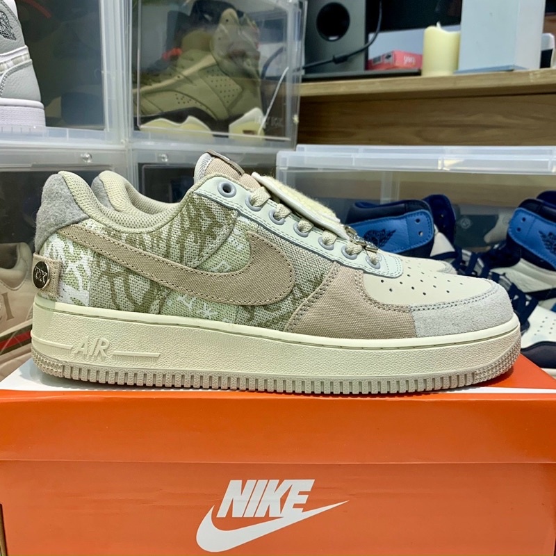 Giày AF1 travis scott xám kem khuy bấm, giày air force 1 travis scot xám cao cấp