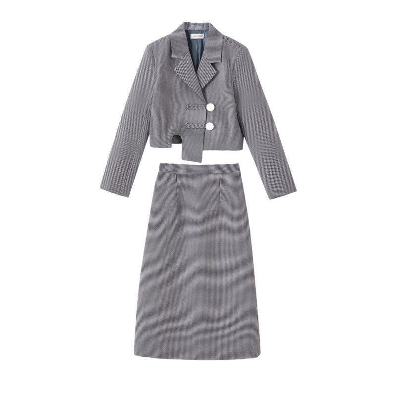 Anni/autumn Winter Punctual Times Arrived! Set áo khoác len + chân váy chữ A họa tiết Houndstooth phong cách retro