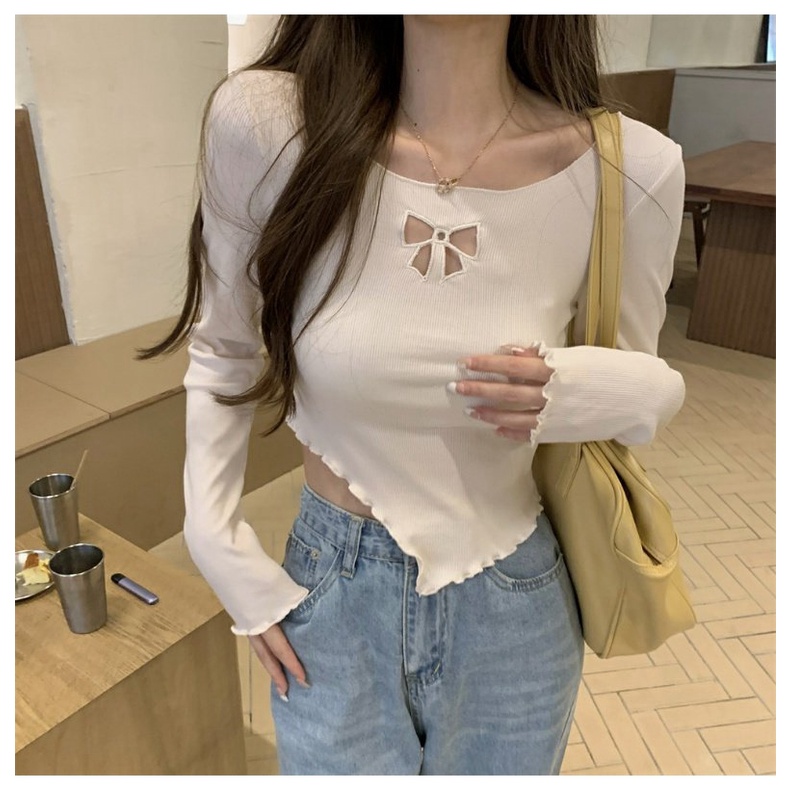 SUXI Áo Croptop Tay Dài Thiết Kế Mới Thời Trang Theo Phong Cách Hàn Quốc