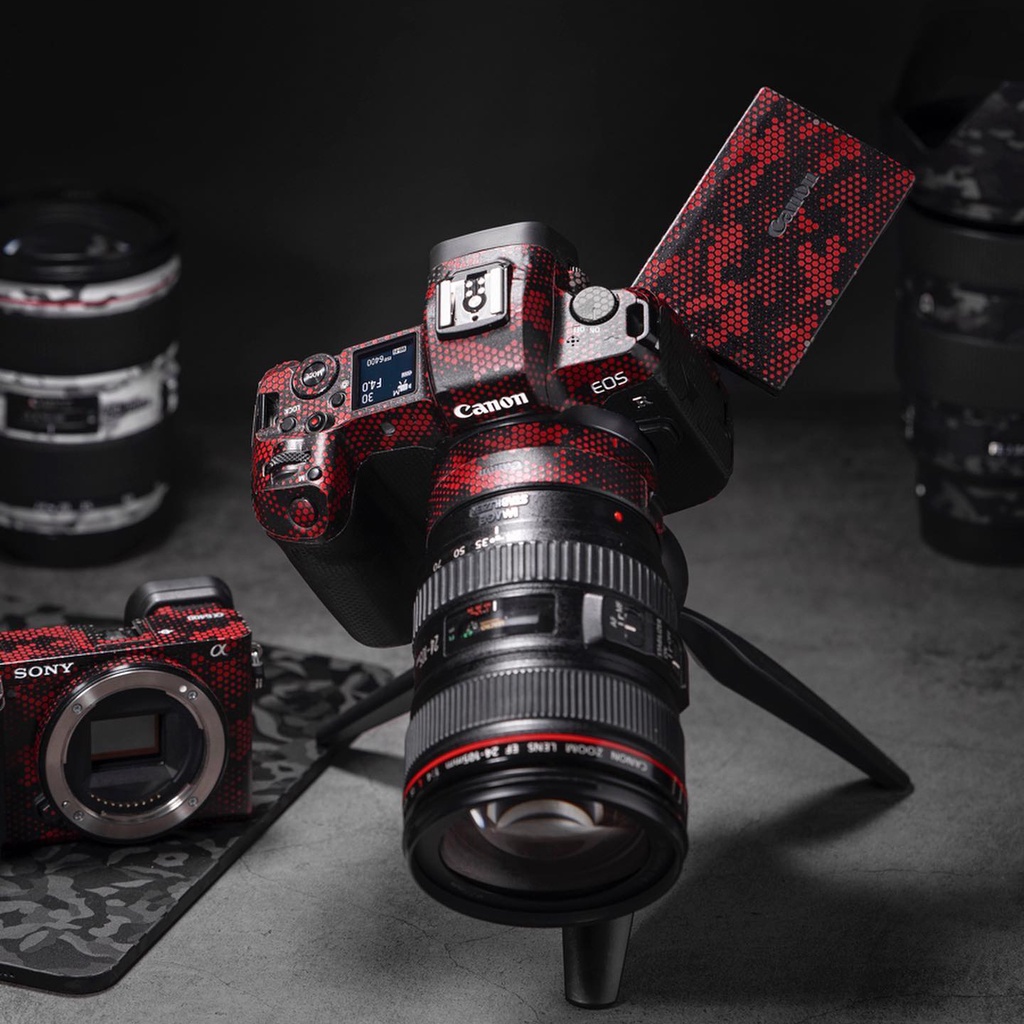 Miếng Dán Skin Máy Ảnh 3M - Mẫu Mamba Red - Có Mẫu Skin Cho body và len Sony, Canon, Nikon, Fuji