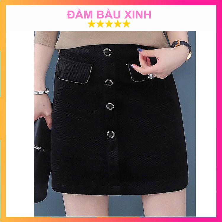 Chân Váy Chữ A KaKi Gân Chéo Họa Tiết Đính Đá Sang Trọng Co Giãn 2 Chiều Có Quần Lót Trong