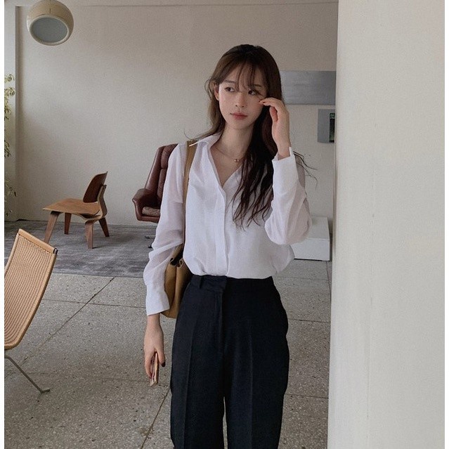 Áo sơ mi dài tay cổ bẻ hàng nút hàng nút phong cách Hàn Quốc mới 45190