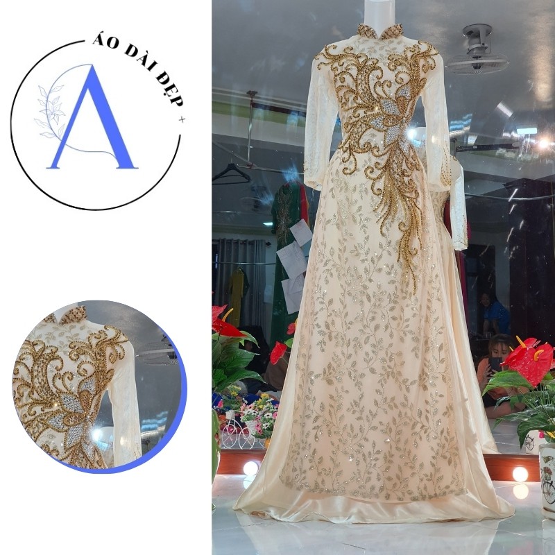 Áo Dài Cô Dâu – Áo Dài Cưới Hot Trend 2021 Màu Da Sang Trọng ADC01