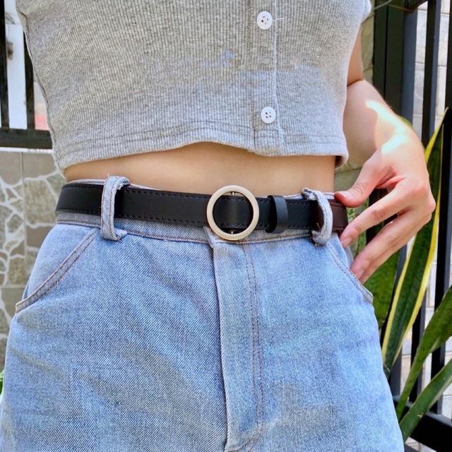Thắt lưng nam nữ mặt chữ nhật, tròn BROO dây nịt lưng unisex bản nhỏ 2.3cm không lỗ bấm tiện lợi