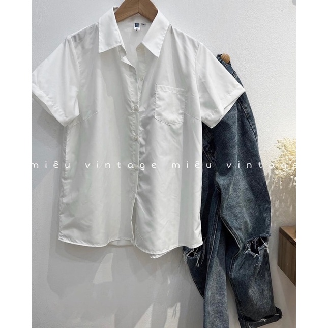 [Ảnh thật/Video]ÁO SƠ MI NỮ TRẮNG PURATO  một túi NGẮN TAY CÓ TÚI HOTTREND MÀU TRẮNG Áo sơ mi trắng dáng vừa