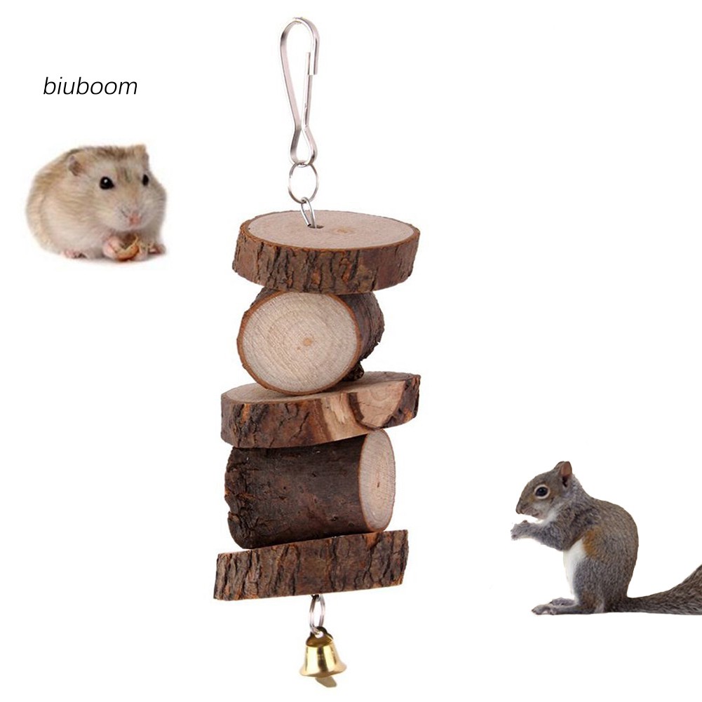 Đồ Chơi Dây Treo Bằng Gỗ Gắn Chuông Treo Lồng Chim Vẹt / Sóc / Chuột Hamster