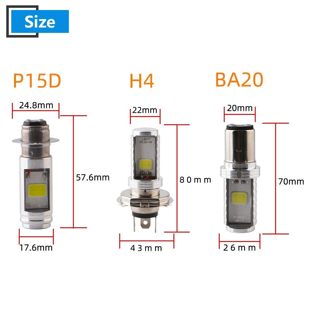1 Đèn Pha LED H4 BA20D H6 P15D COB 12V 12W 900LM Cho Xe Máy