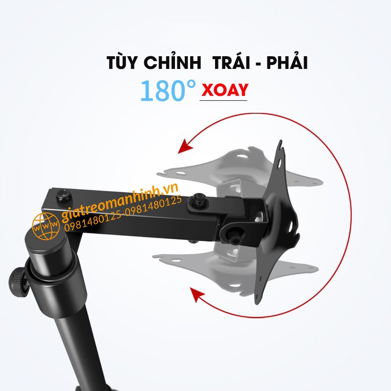 Giá Treo Màn Hình 17- 27 Inch HW-701 / Tải Trọng 6.5Kg - Xoay Màn 360 - Lắp Đặt Kẹp Bàn