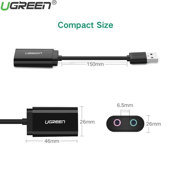 Cáp USB 2.0 ra Loa và Mic chính hãng UGREEN 30724 (jack 3.5mm Headphone và Microphone) Usb to sound_ Hàng chính hãng