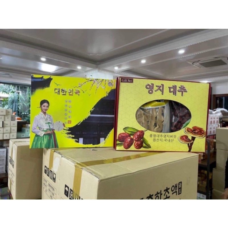 Hộp quà tặng nấm linh chi táo đỏ Hàn Quốc ( 1 kg táo + 0.5 kg nấm linh chi) tặng hộp trà sâm Buleebang Hàn Quốc [ Hàng M