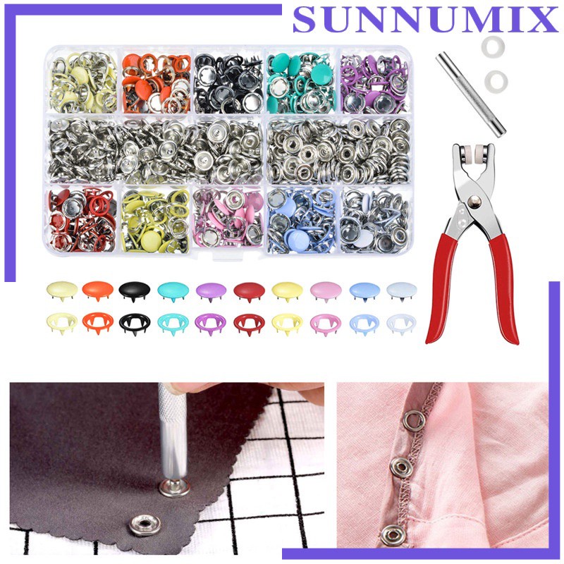 [SUNNIMIX] Snap Fasteners Poppers Press Studs Metal 10mm Prong Ring for Sewing Crafting