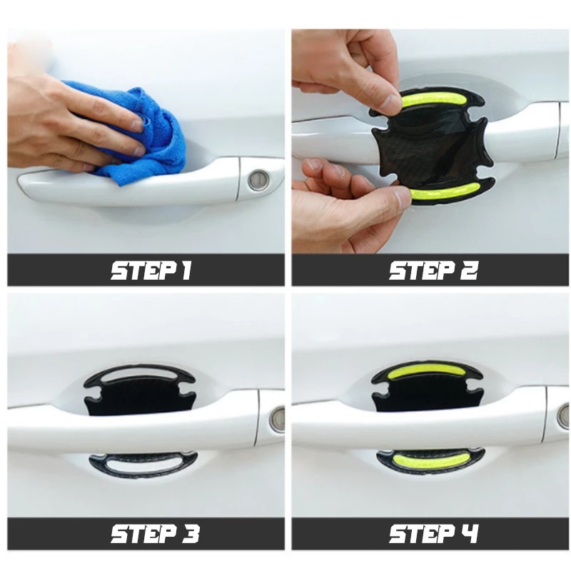 Bộ 8 Miếng Dán Tay Cầm Cửa Xe Hơi Phản Quang 3d Bằng Sợi carbon Chống Trầy Tiện Dụng