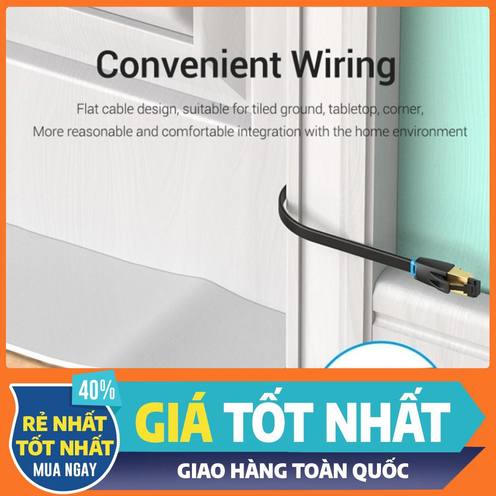 Dây cáp mạng Cat8 Ethernet Cable RJ45, dẹt, tốc độ cao 2000Mhz 40Gbps Vention, dài 1m đến 5m IKCB Hàng Chính Hãng