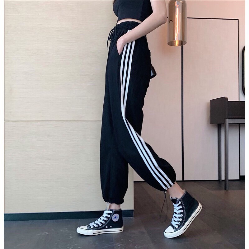 [Rẻ Vô Địch] Quần Thun Da Cá 3 Sọc Rút Dây Thể Thao Nam Nữ Màu Đen Xám Basic Ulzzang Unisex Hot | BigBuy360 - bigbuy360.vn