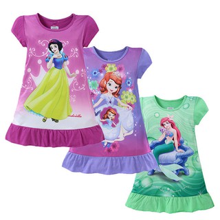 Đầm thun suông tay ngắn mềm mại in hình công chúa Disney xinh xắn cho bé gái