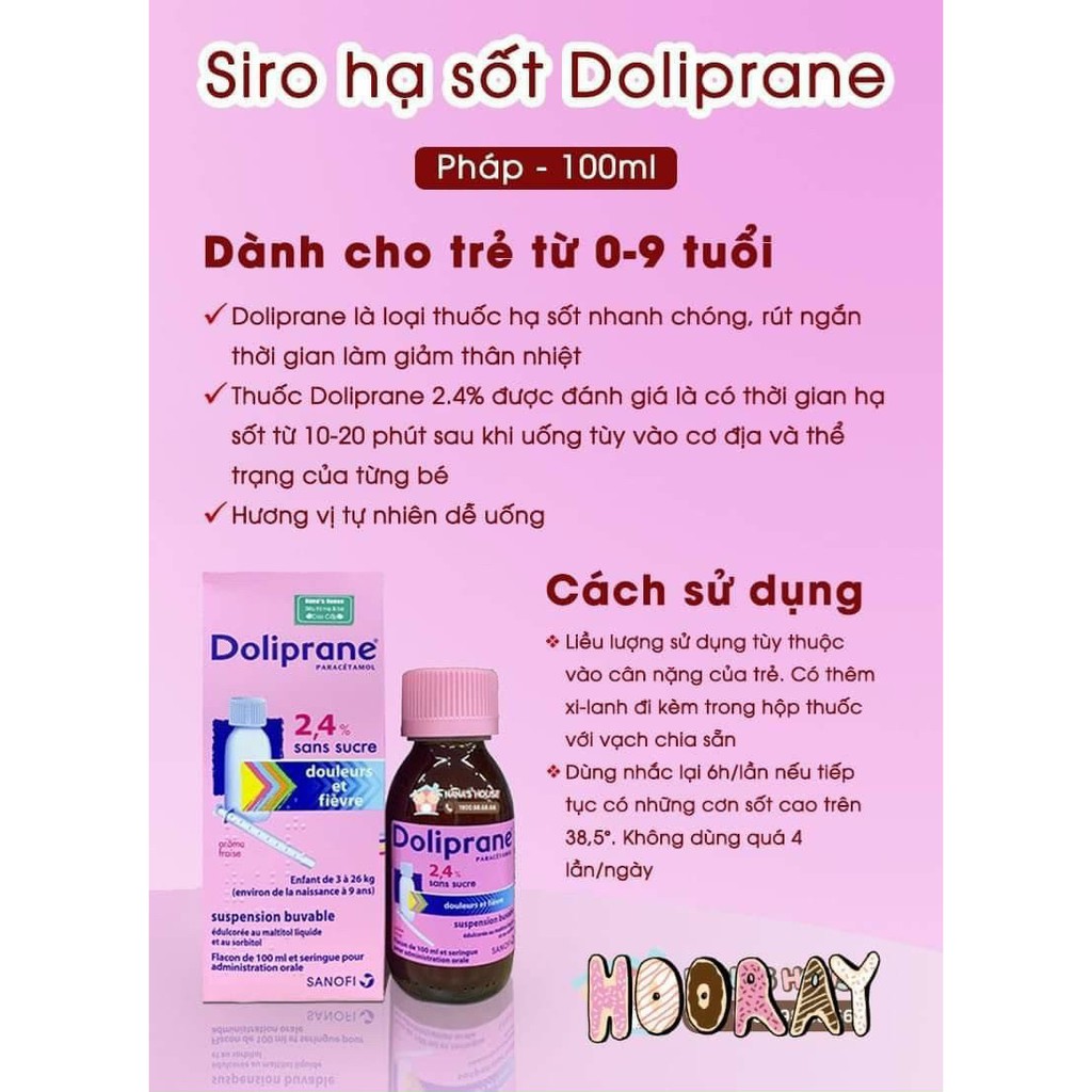 MẪU MỚI - Siro_Hạ_Sốt Doli Prane Pháp 100ML dành cho bé