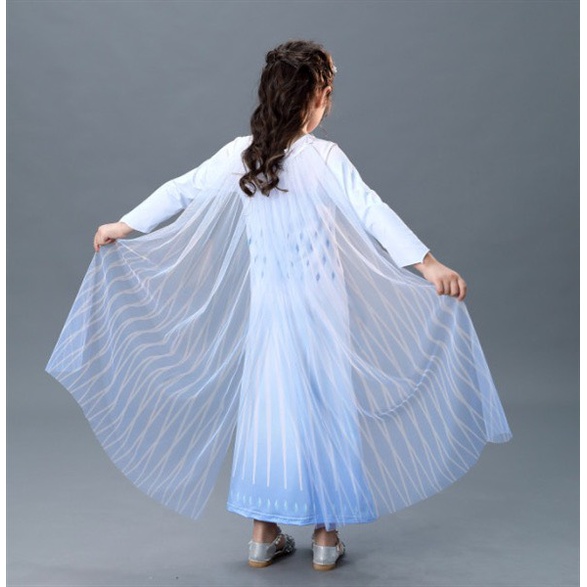 Váy đầm elsa cho bé gái màu trắng trong phim frozen 2, váy elsa dài tay cho bé gái kèm tà rời, size 13kg-35kg - HM0690