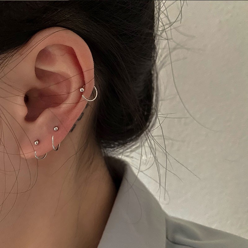 Đôi bông tai bạc sterling S925 kiểu Hàn Quốc hình tròn nhỏ đơn giản mới tối giản