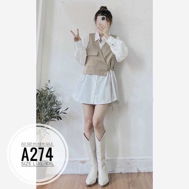 BIGSIZE Áo sơ mi kèm gile A274 | BigBuy360 - bigbuy360.vn