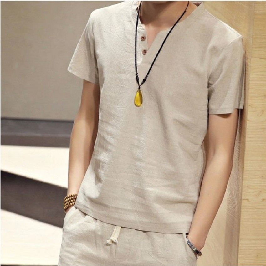Áo phông đũi nam cộc tay NPV chất đũi thoải mát, áo đũi nam cổ tàu không nhăn không xù 5 màu | BigBuy360 - bigbuy360.vn