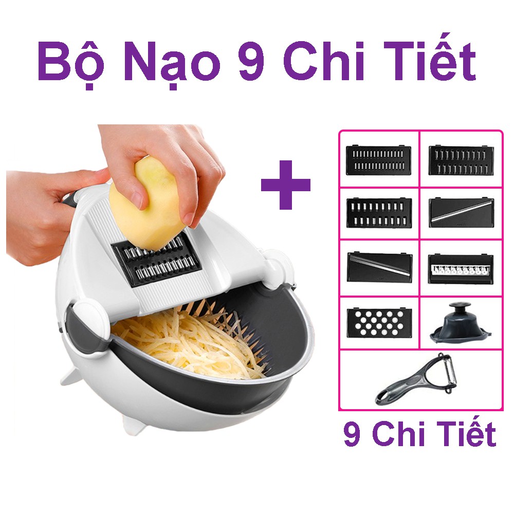 Bộ nạo rau củ quả đa năng kèm rổ đựng và chậu 9 in 1, bộ nạo rau củ quả tiện lợi kiểu dáng sang trọng