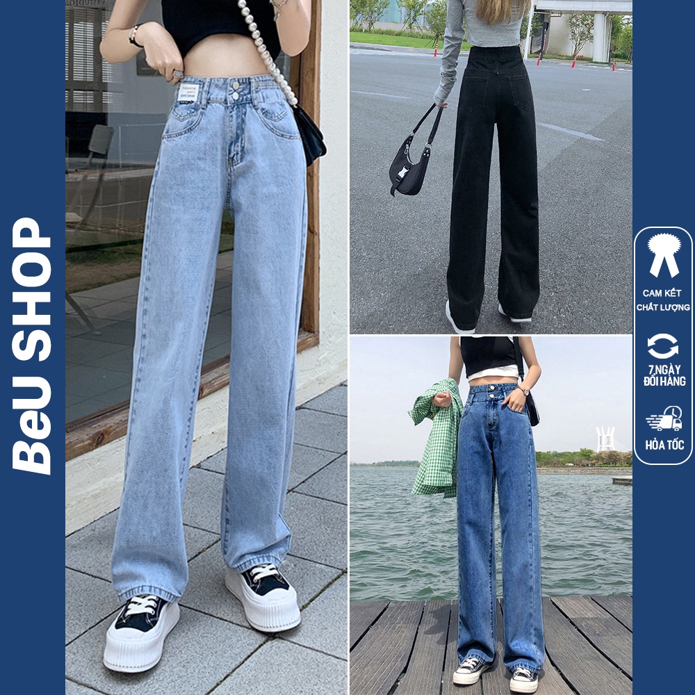 Quần Bò Ống Suông Rộng Nữ BeUShop Lưng Cao, Quần Jean Nữ Dáng Baggy Suông 2 Cúc Cá Tính Q125 | BigBuy360 - bigbuy360.vn