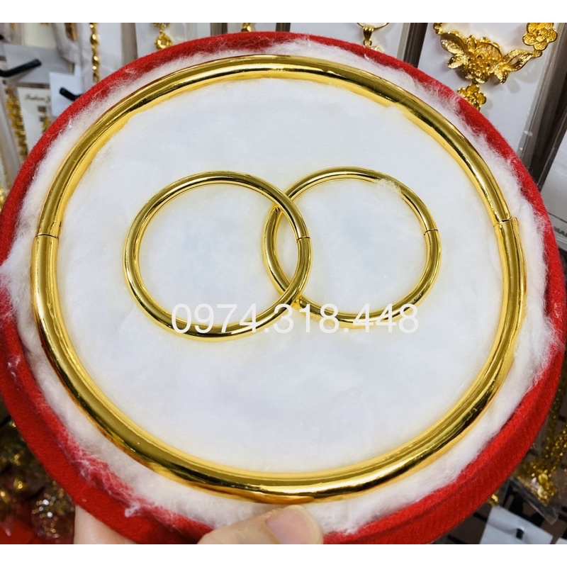set 1 cặp vòng tay trơn 1 kiềng cổ trơn dát vàng 24 cao cấp cực đẹp