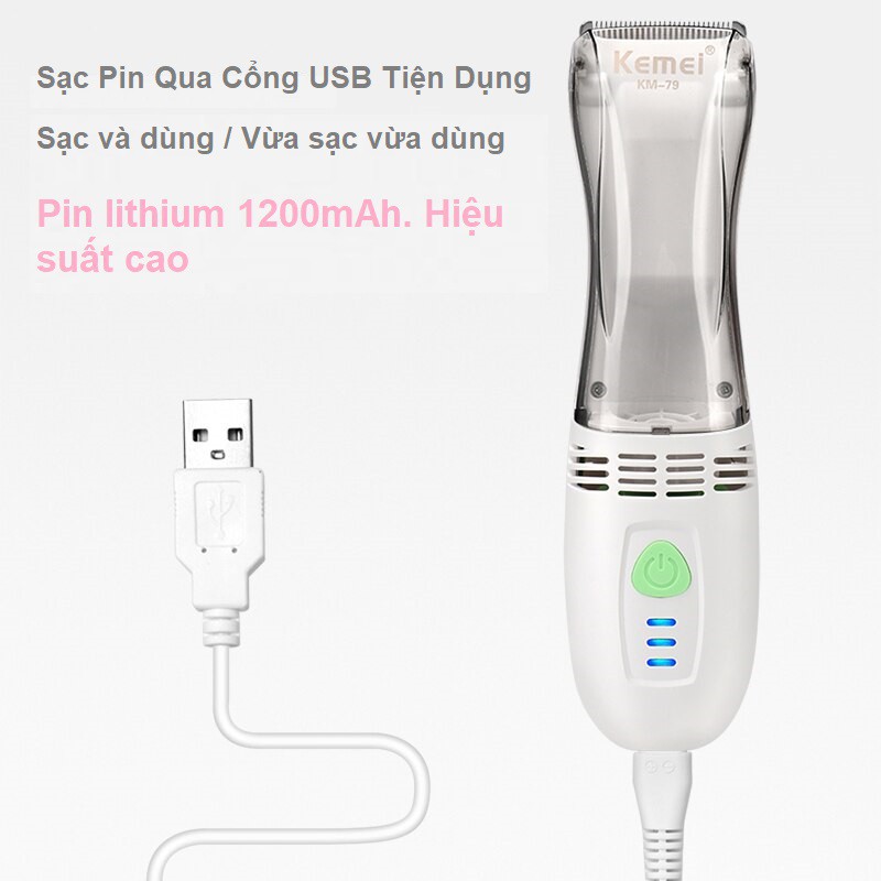 Tông Đơ Cắt Tóc Kemei Km-79 Có Chế Độ Hút Tóc Vụn, Công nghệ hút mảnh vụn tóc thông minh phiên bản mới nhất.