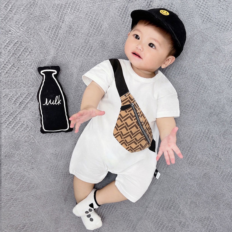Bộ Áo Liền Quần Bằng Cotton Tay Ngắn In Họa Tiết Hoạt Hình Thời Trang Mùa Hè Cho Bé Trai Và Gái