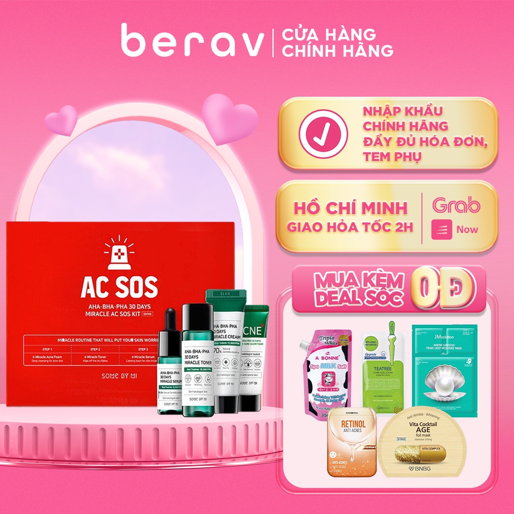 Bộ Kit Some By Mi AHA - BHA - PHA 30 Days Miracle AC SOS Kit Dưỡng Da Ngừa Mụn 90ml