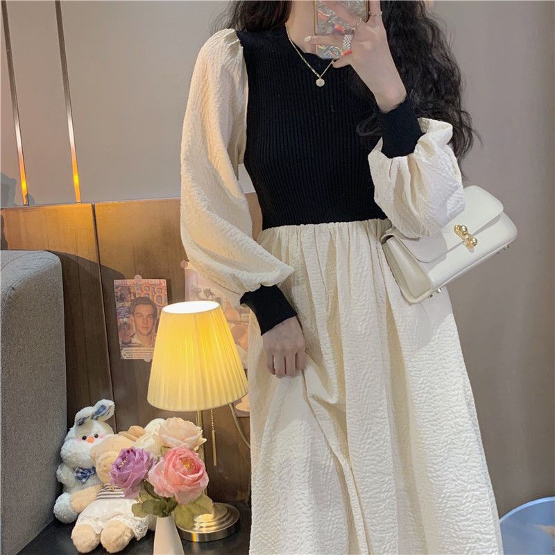 Váy babydoll váy dài đầm babydoll váy dài tay thu đông Đầm Dáng Chữ váy mùa đông váy thu đông A Dáng Rộng Phong Cách Ngọt Ngào Thời Trang Thu Đông Mới Cho Nữ