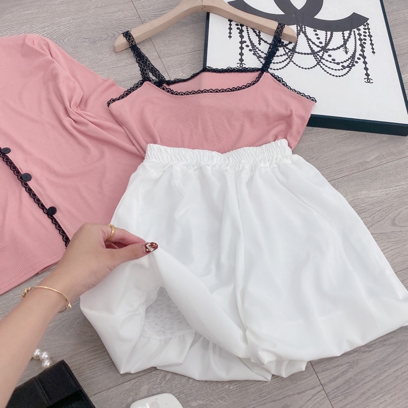 [ 𝐅𝐑𝐄𝐄 𝐒𝐇𝐈𝐏 ]  SÉT 3 MÓN KHOÁC LEN HỒNG MIX QUẦN BOM SIÊU XINH VẢI LEN TĂM QC