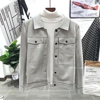 Áo khoác da lộn nam đẹp 95.HOST JK138 Xám - Mẫu mới nhất